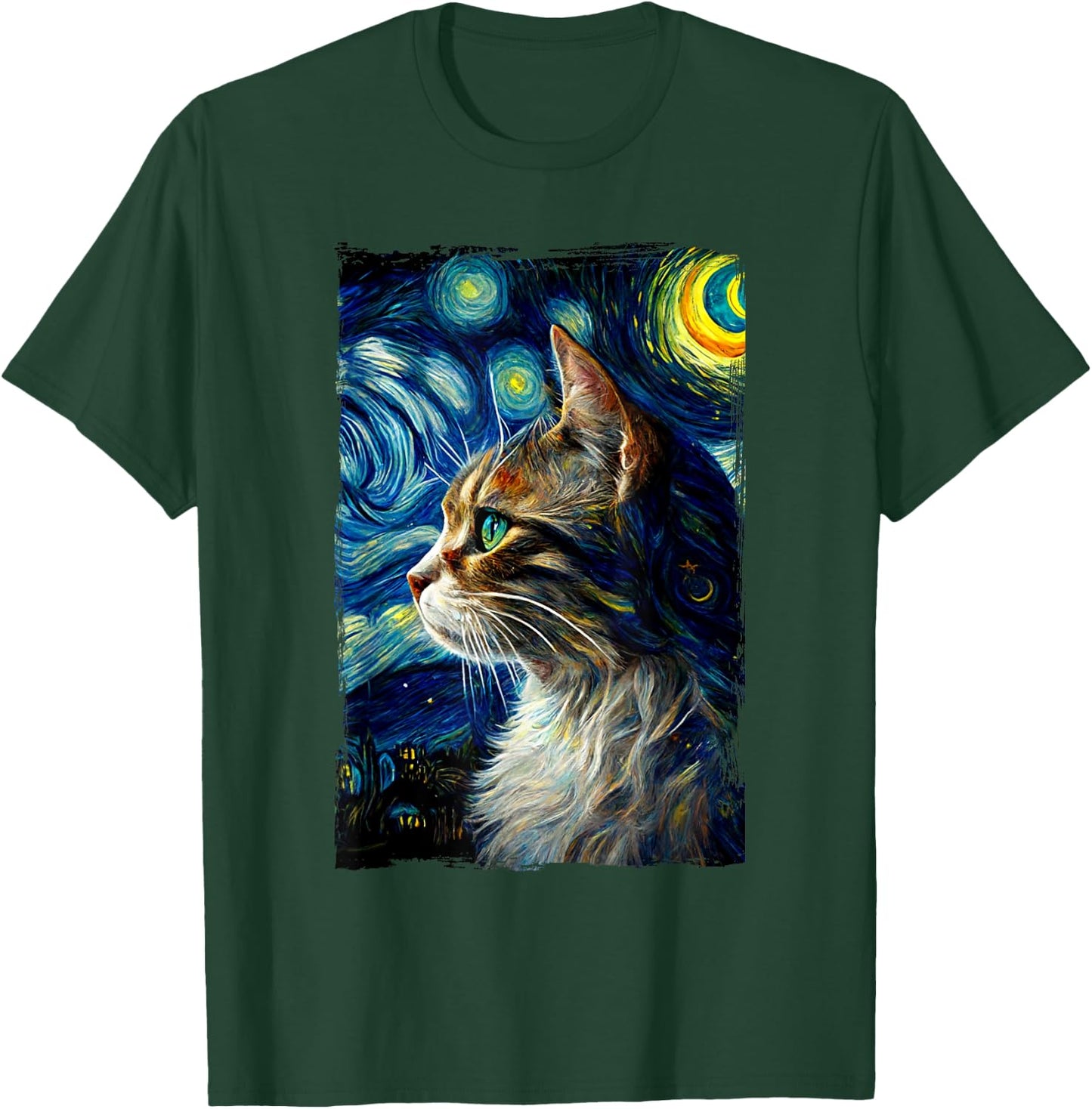 Starry Night Cat Van Gogh's Cat Vincent - Cat Lover Parodie T-Shirt - T-Shirt | Forest