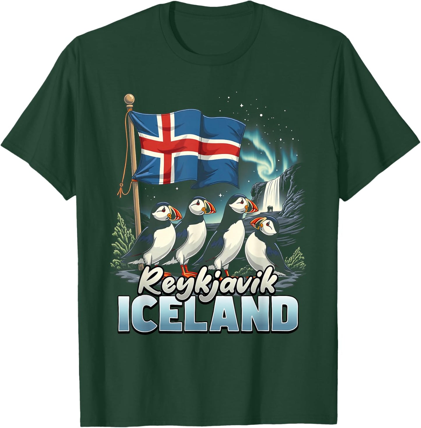 Reykjavik Iceland Flag Puffin Reykjavik Vacation Souvenir T-Shirt - T-Shirt | Forest