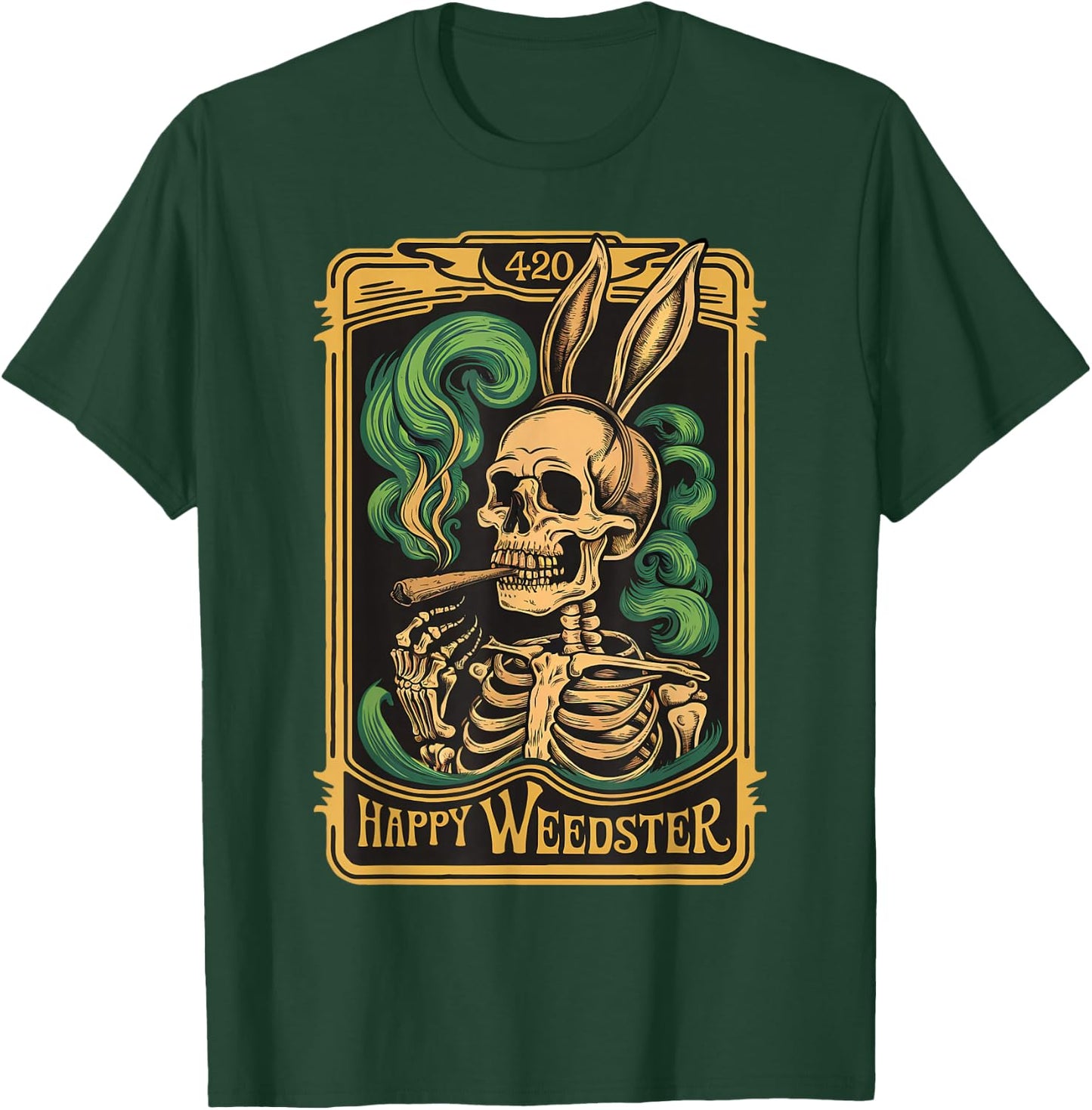 Happy Weedster 420 Bunny Skull Smoking Funny Viral Easter T-Shirt - T-Shirt | Forest
