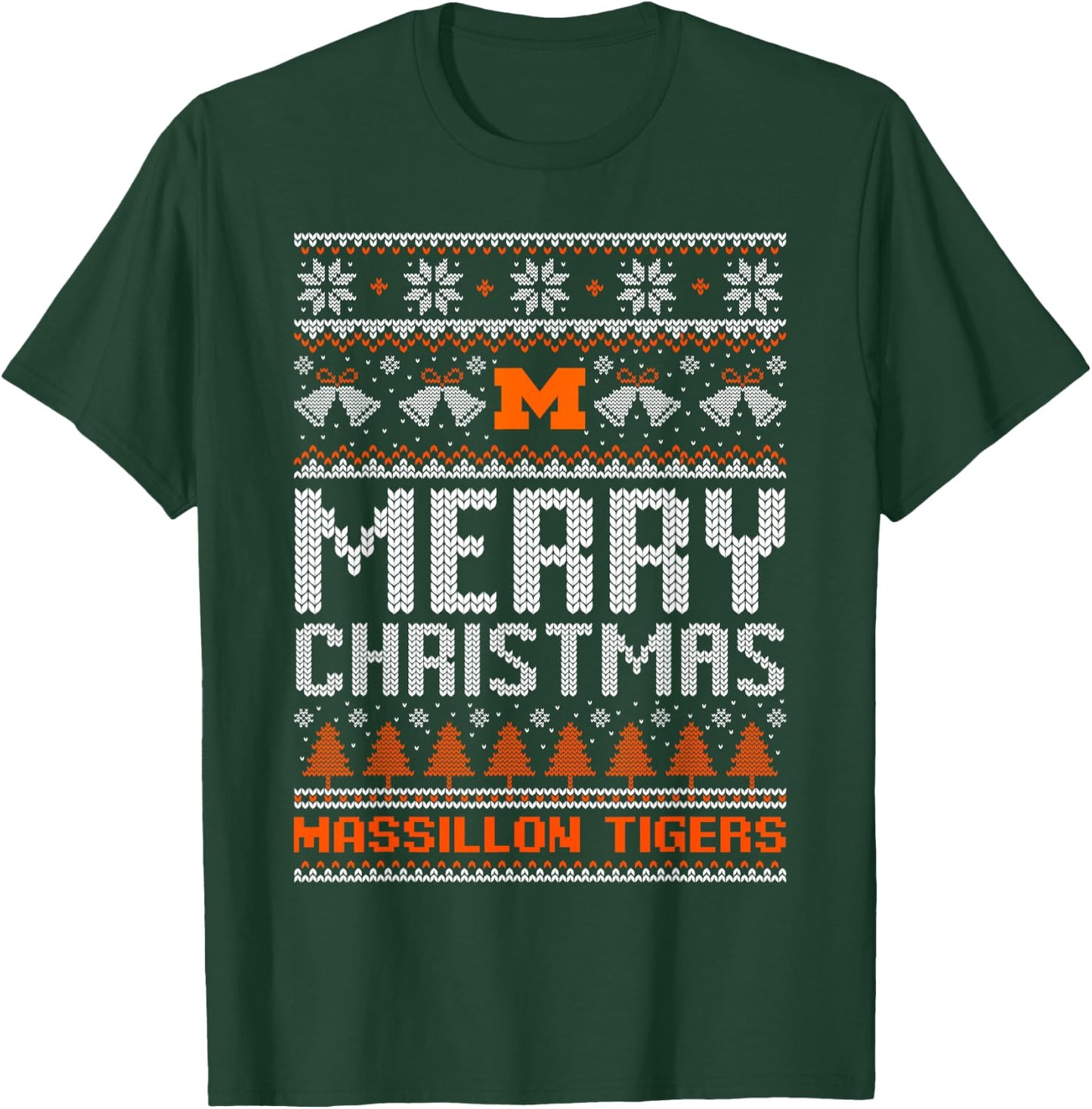 Massillon Tigers Logo Merry Christmas Ugly Sweater HS T-Shirt - T-Shirt | Forest