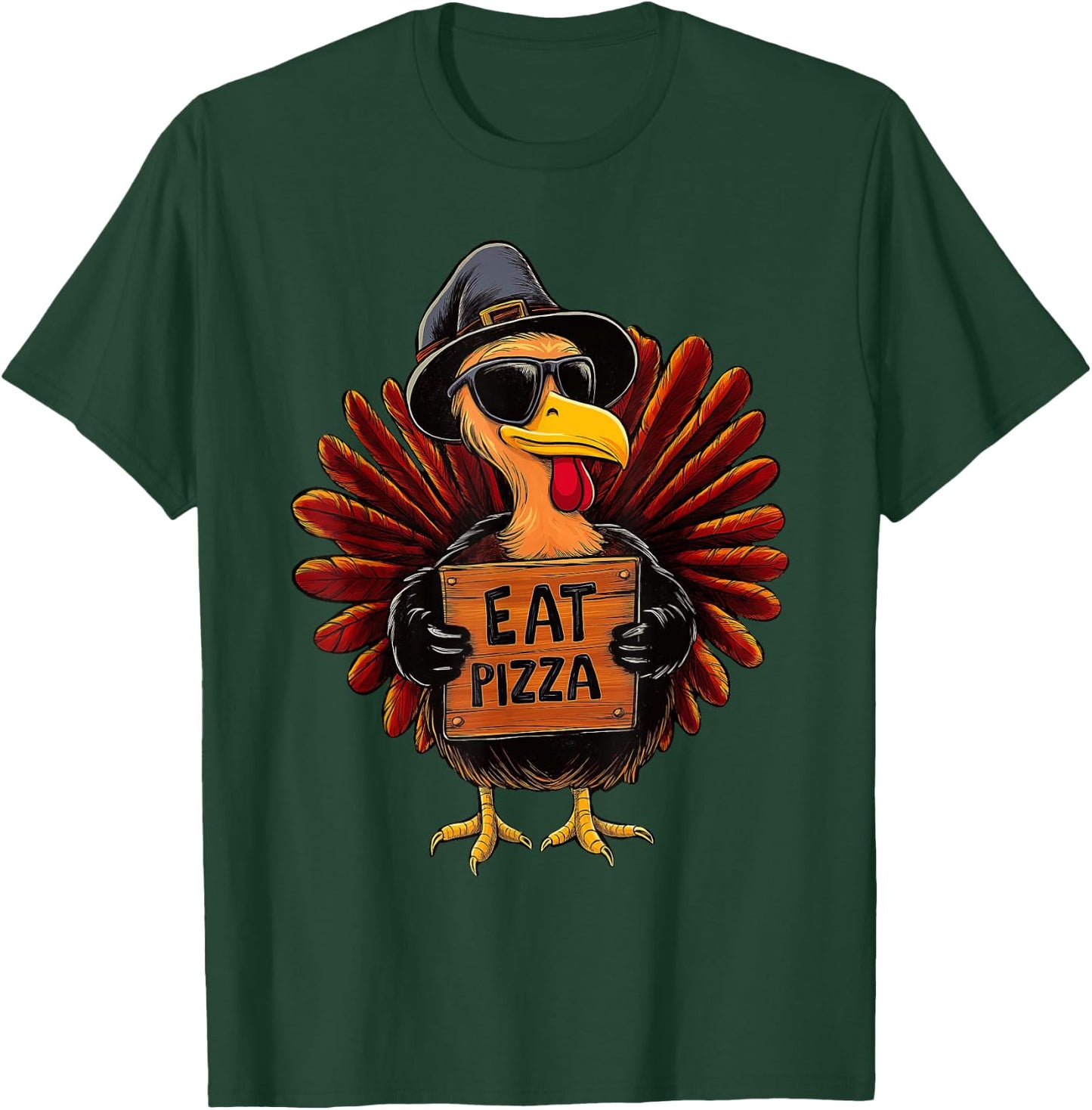 Funny Thanksgiving Turkey Eat Pizza for Kids Boys Girls T-Shirt - T-Shirt | Forest