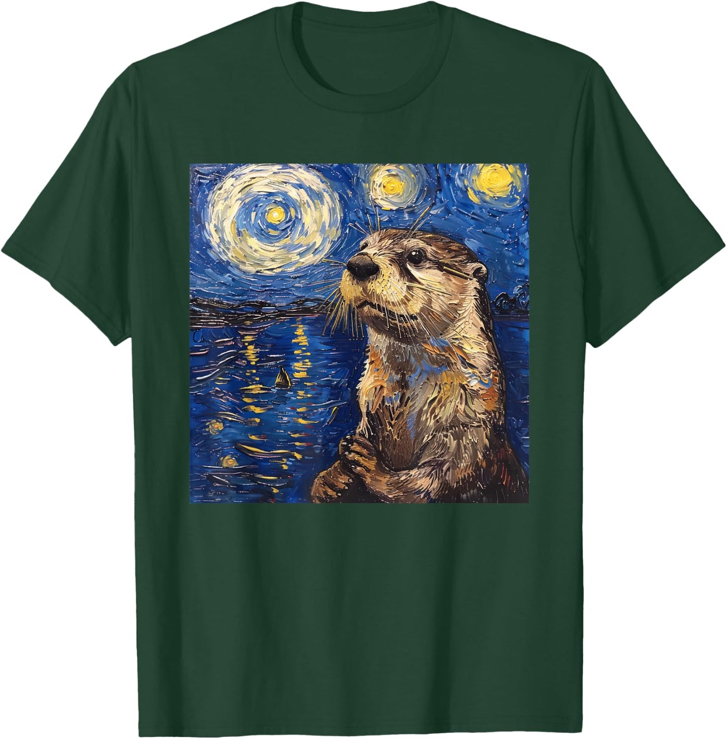 Otter Van Gogh Style Starry Night T-Shirt - T-Shirt | Forest