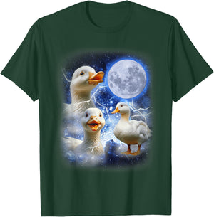3 Ducks Moon Howl Funny Weird Cursed Pekin Duck Lover T-Shirt - T-Shirt | Forest