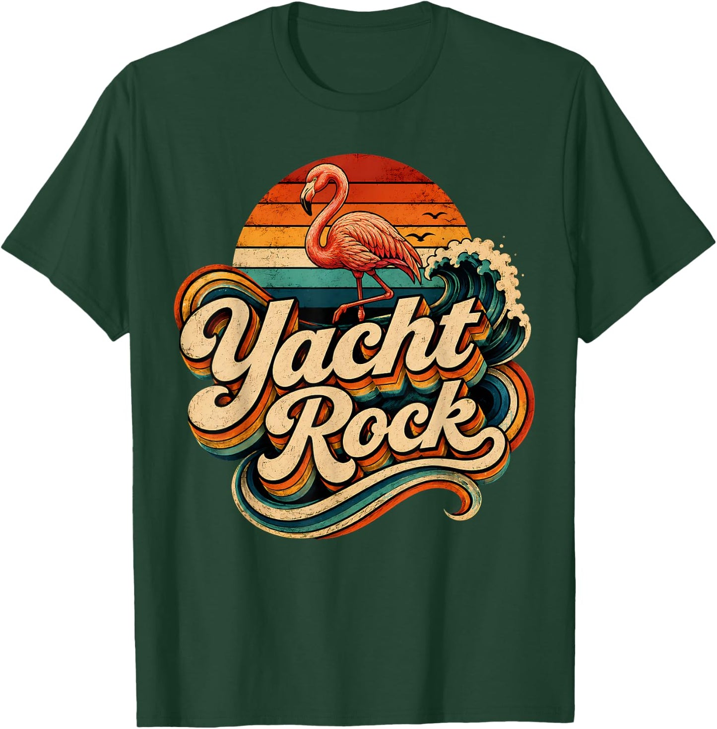Yacht Rock Flamingo Vintage 70s 80s Music Vibes Grunge Retro T-Shirt - T-Shirt | Forest