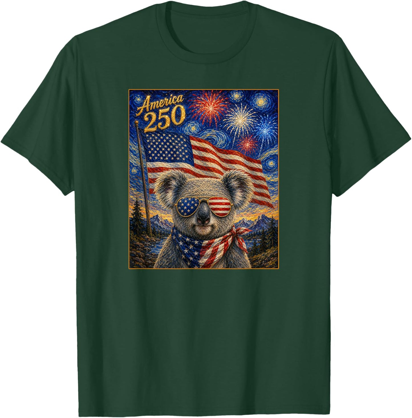 Koala Art on America 250 Anniversay 4th of July USA Flag T-Shirt - T-Shirt | Forest