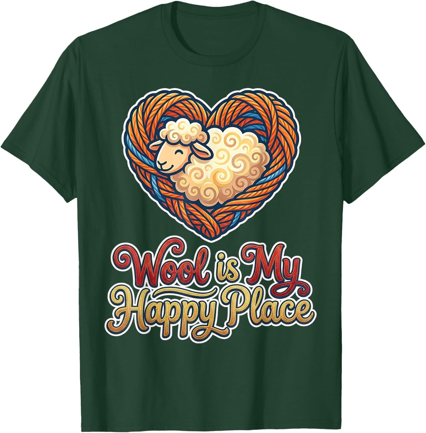 Wool is My Happy Place Sheep Yarn Spinning Enthusiasts T-Shirt - T-Shirt | Forest