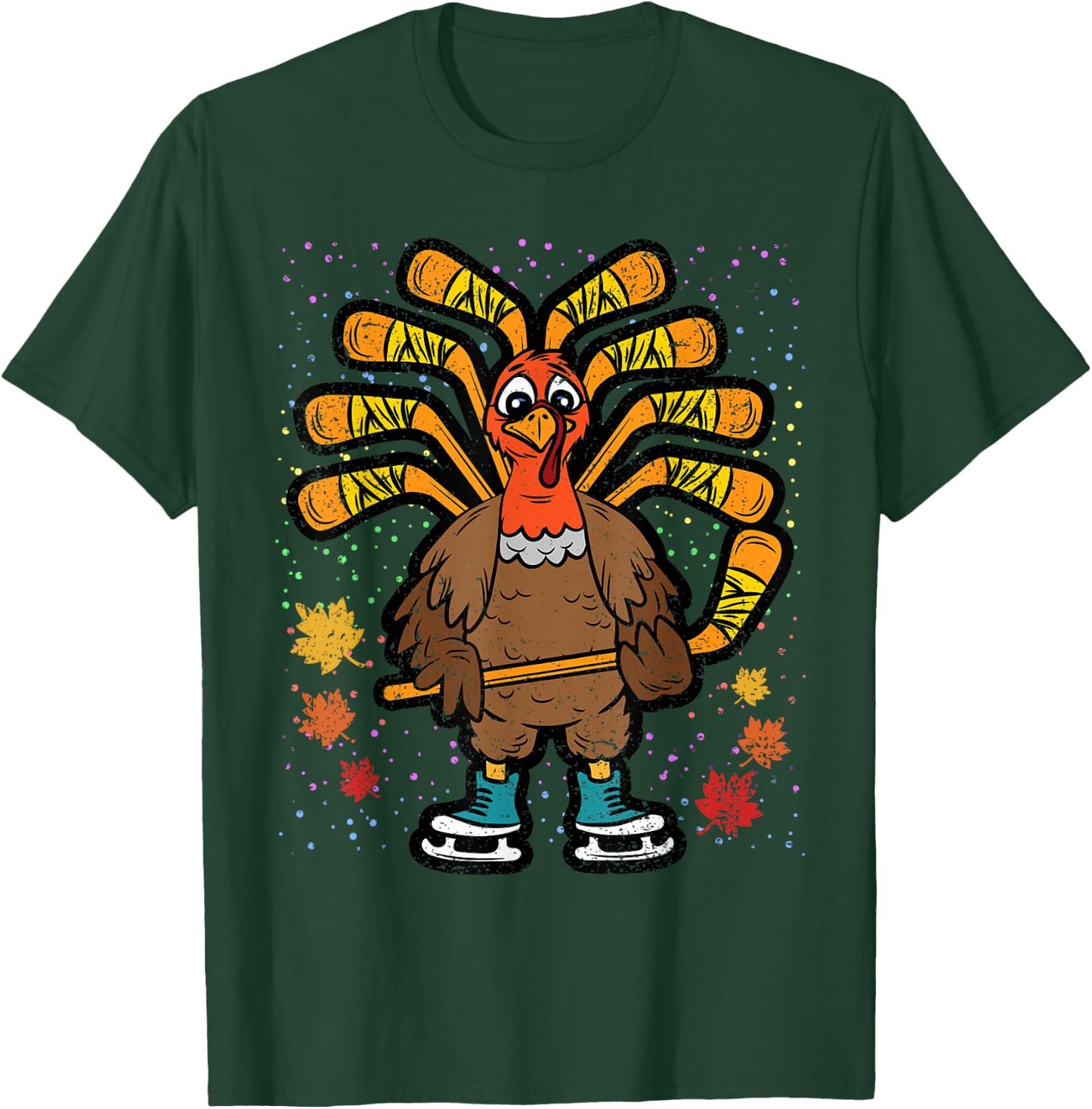 Turkey Hockey Player Thanksgiving Day Fall Autumn Men Boys T-Shirt - T-Shirt | Forest