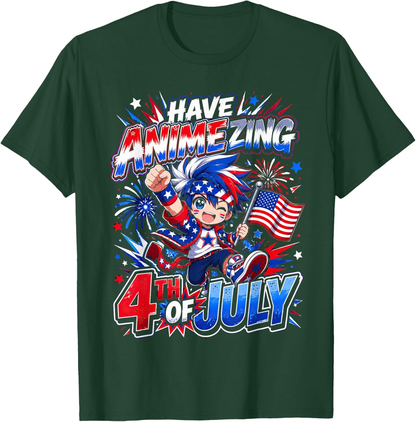 Animezing 4th of July Patriotic Anime Fan USA T-Shirt - T-Shirt | Forest