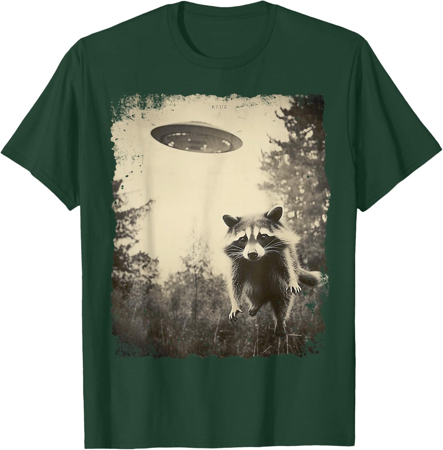 Vintage Hipster Retro Raccoon Streetwear Alien UFO Waschbär T-Shirt - T-Shirt | Forest
