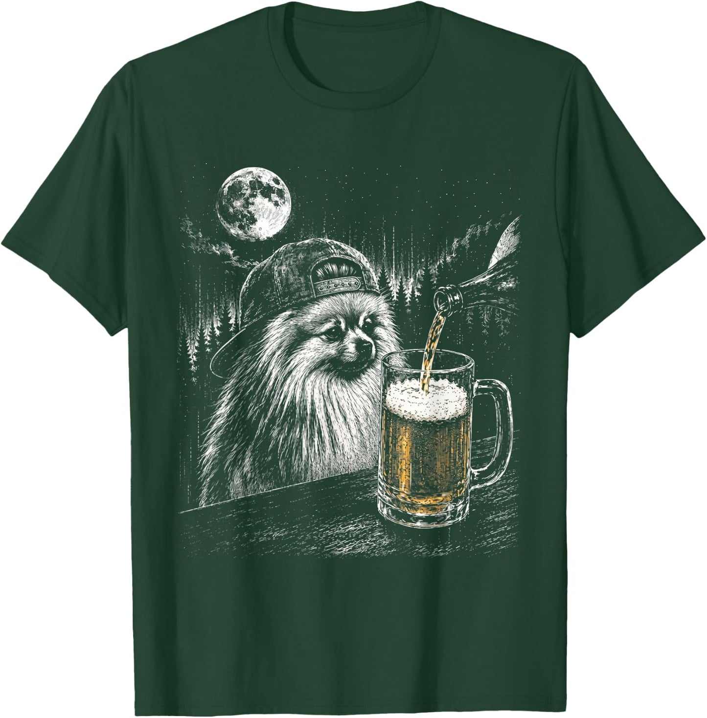 Dog Drinking Beer Cute Pomeranian Meme Pet Lover Humor T-Shirt - T-Shirt | Forest