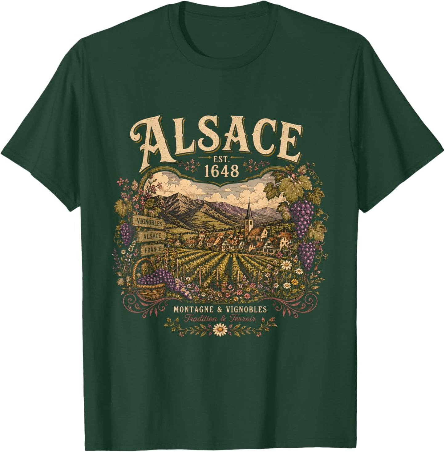 Alsace Est 1648 French Wine Region Alsatian Vineyard T-Shirt - T-Shirt | Forest