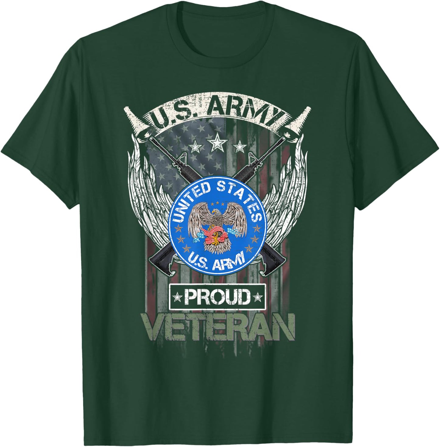 Vintage USA American Flag US Army Proud Veteran Military Women Men T-Shirt - T-Shirt | Forest