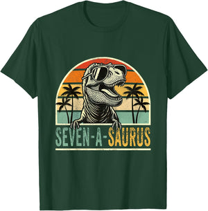 7 Year Old Dinosaur Birthday 7th T Rex Dino Seven A Saurus T-Shirt - T-Shirt | Forest