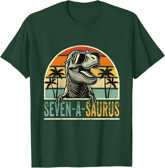 7 Year Old Dinosaur Birthday 7th T Rex Dino Seven A Saurus T-Shirt - T-Shirt | Forest