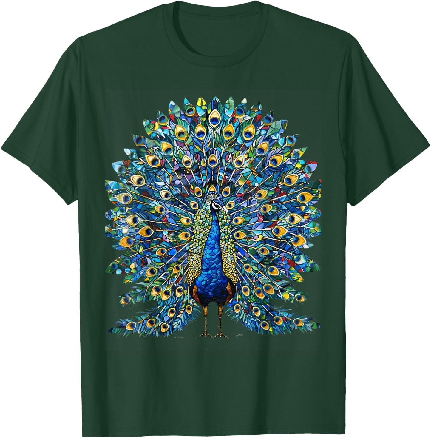 Colorful Stained Glass Peacock Artwork T-Shirt - T-Shirt | Forest