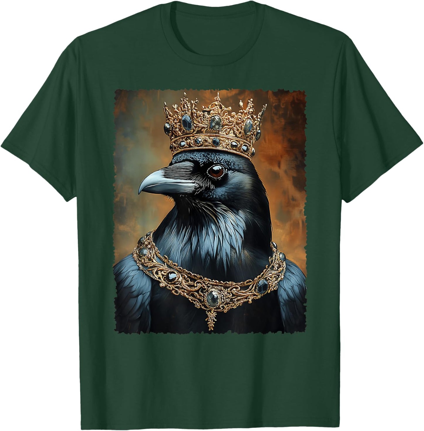 Vintage Black Crow Raven Bird Halloween King Crown Gothic T-Shirt - T-Shirt | Forest