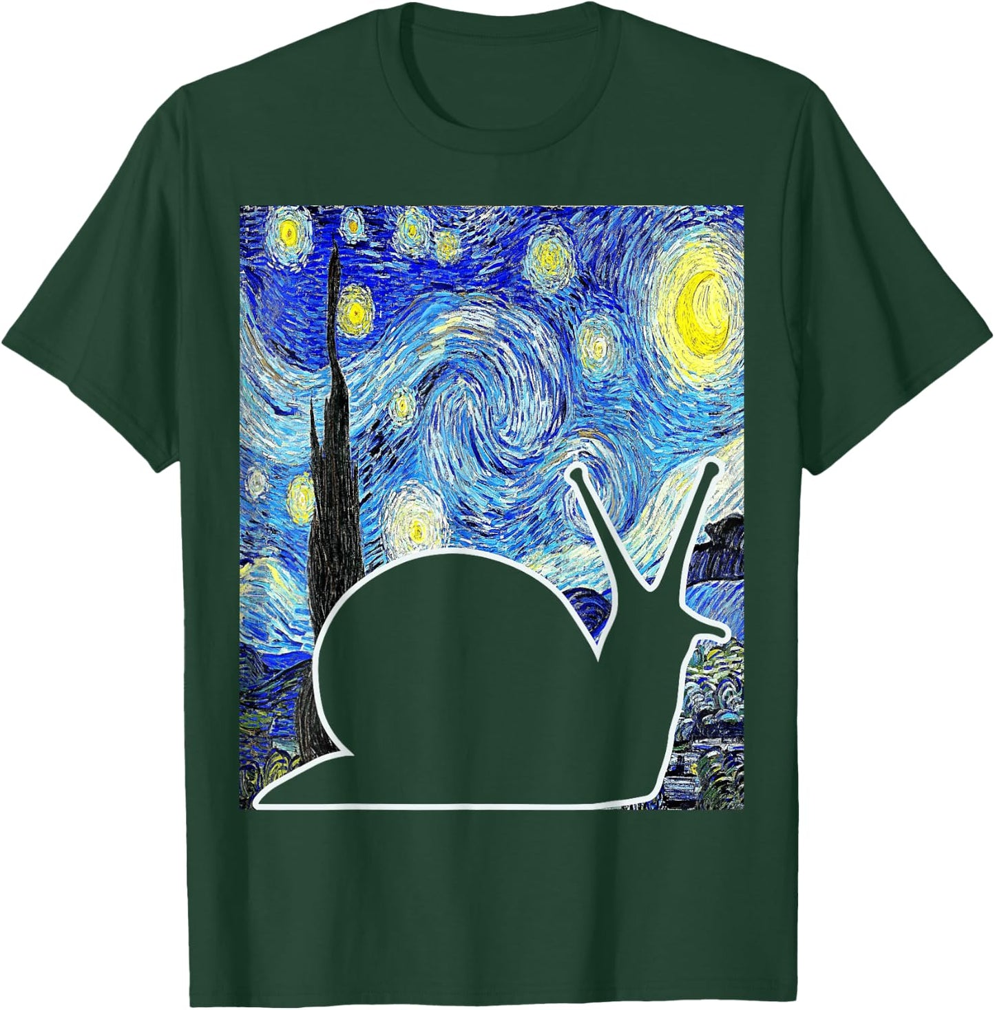 Malacologist Snail Van Gogh Famous Painting Starry Night Snail Lover Art - Women's -Kids Black Small Classic Fit Short Sleeve Cotton Blend T-Shirt - T-Shirt | Forest