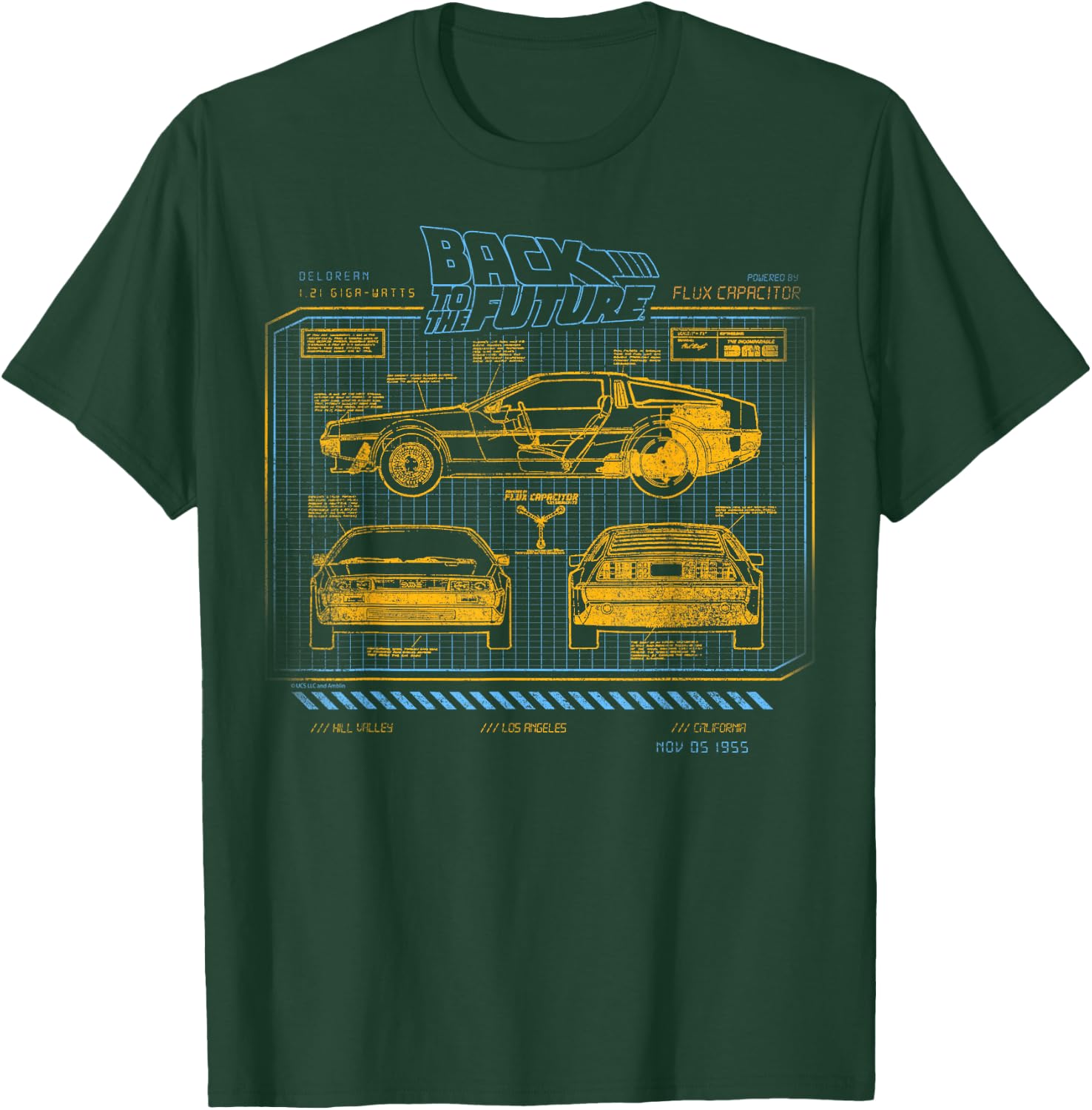 Back to The Future 35th Anniversary Delorean Schematics T-Shirt - T-Shirt | Forest