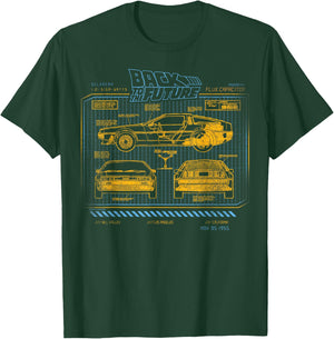 Back to The Future 35th Anniversary Delorean Schematics T-Shirt - T-Shirt | Forest