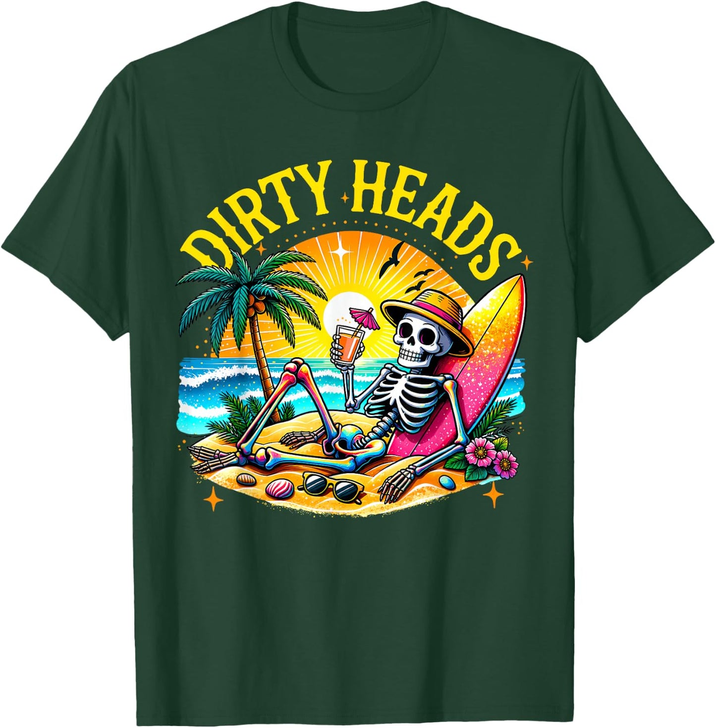 Dirty Heads Skeleton Beach Summer Vacation T-Shirt - T-Shirt | Forest