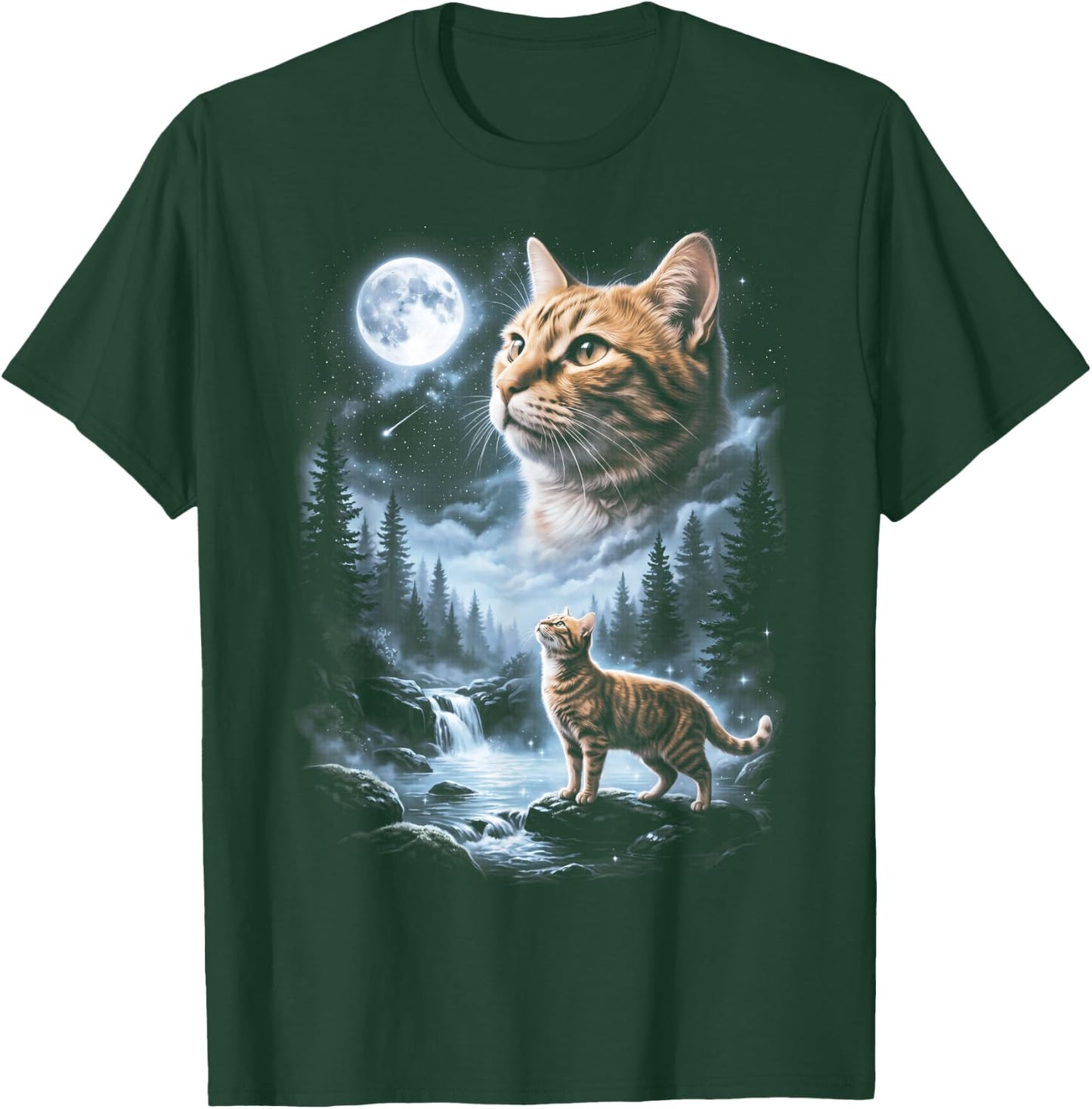 Orange Tabby Cat Howling at Moon 90's Retro T-Shirt - T-Shirt | Forest