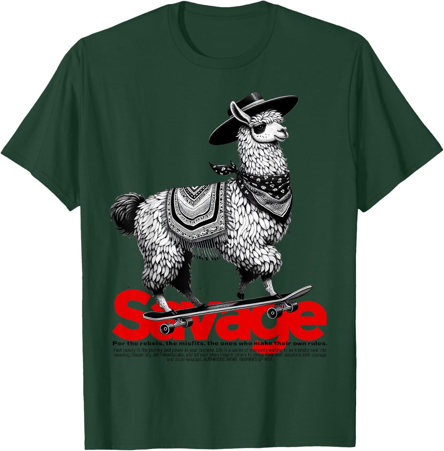 Llama Cowboy on Skateboard Alpaca Savage Meme Vintage Funny T-Shirt - T-Shirt | Forest