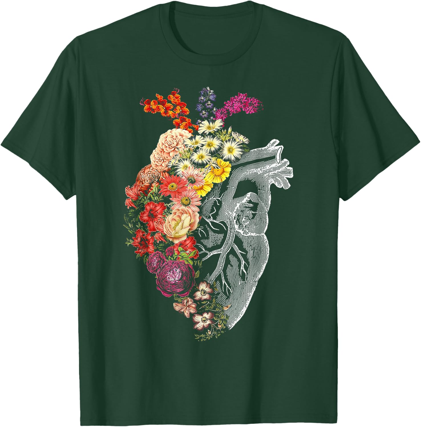 Anatomical Heart And Flowers Funny Nurse Gift Graduation T-Shirt - T-Shirt | Forest