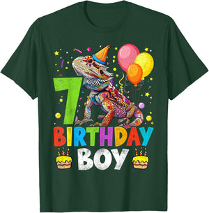 7th Birthday Boy Bearded Dragon 7 Years Old Bday Party T-Shirt - T-Shirt | Forest