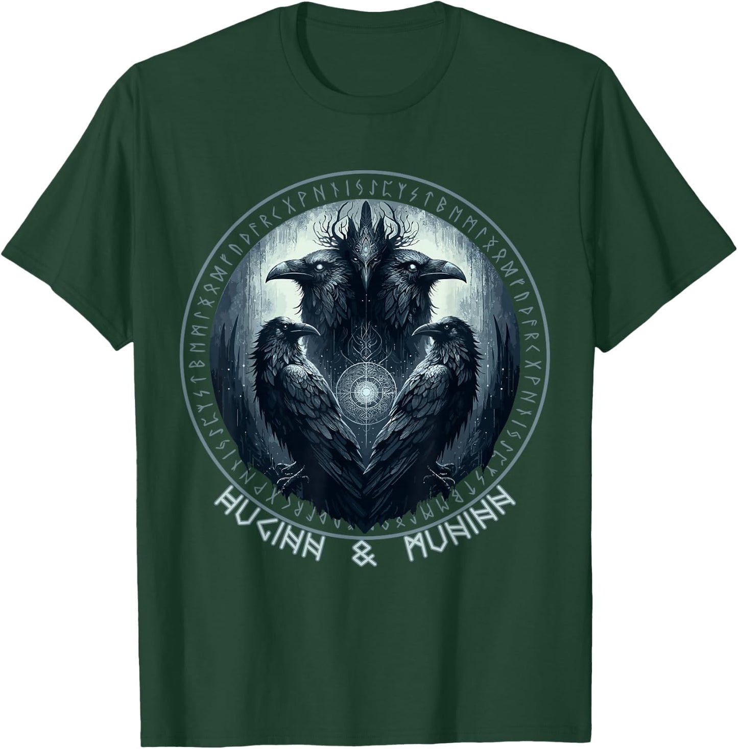 Odin Ravens Huginn & Muninn Vegvisir Vikings Myth T-Shirt - T-Shirt | Forest