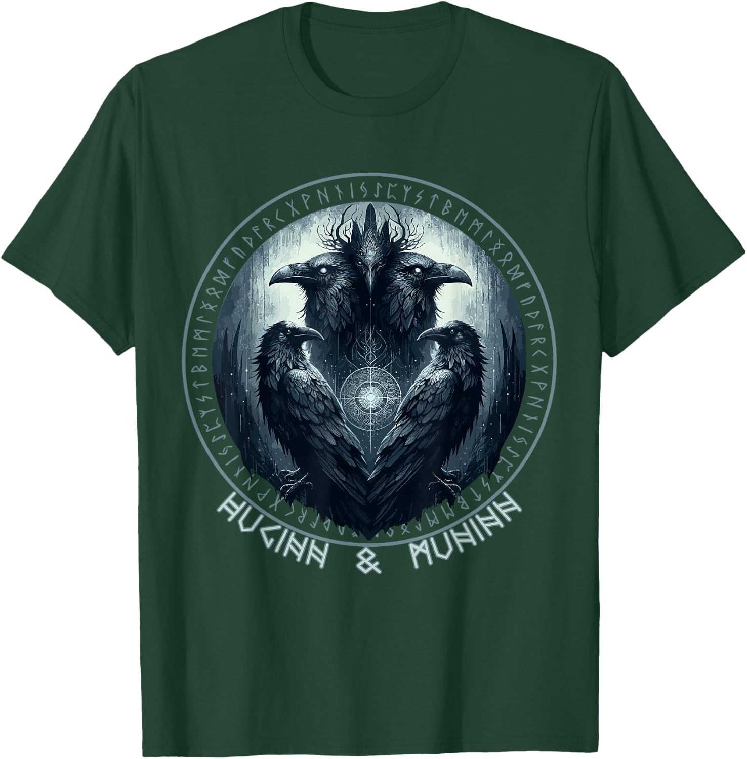 Odin Ravens Huginn & Muninn Vegvisir Vikings Myth T-Shirt - T-Shirt | Forest
