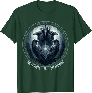 Odin Ravens Huginn & Muninn Vegvisir Vikings Myth T-Shirt - T-Shirt | Forest