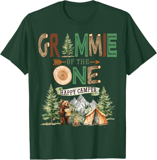 Grammie of The One Happy Camper 1st Birthday Camping T-Shirt - T-Shirt | Forest