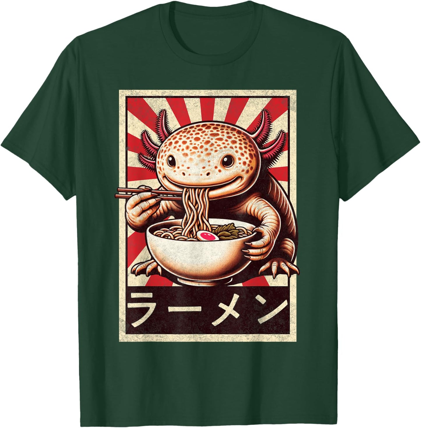 Funny Vintage Axolotl Eating Ramen. Anime Axolotl Ramen T-Shirt - T-Shirt | Forest