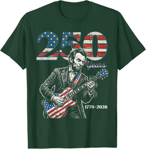 Lincoln Guitar USA 250 Years 250th Anniversary 4th of July T-Shirt - T-Shirt | Forest