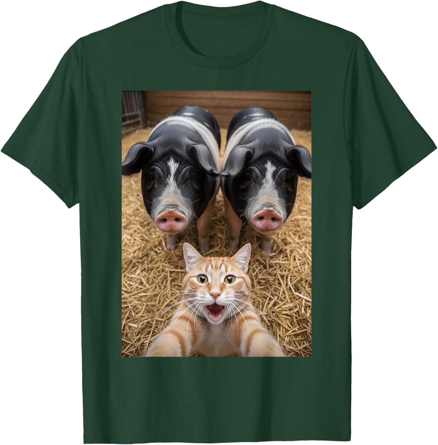 Funny Cat Selfie with Pigs Design – Cute Animal Pig Lovers T-Shirt - T-Shirt | Forest