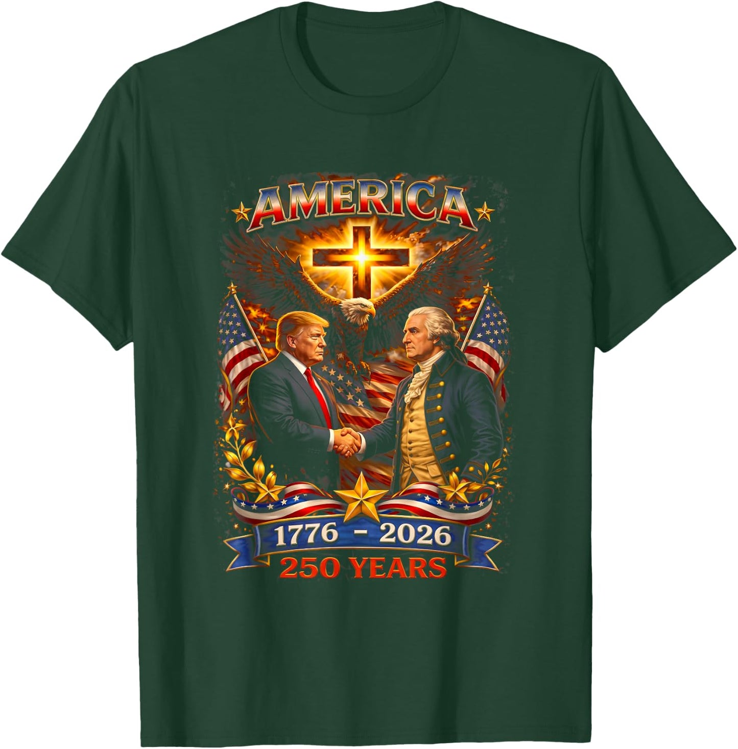 250 Years American 250th Anniversary 1776 2026 US Flag T-Shirt - T-Shirt | Forest