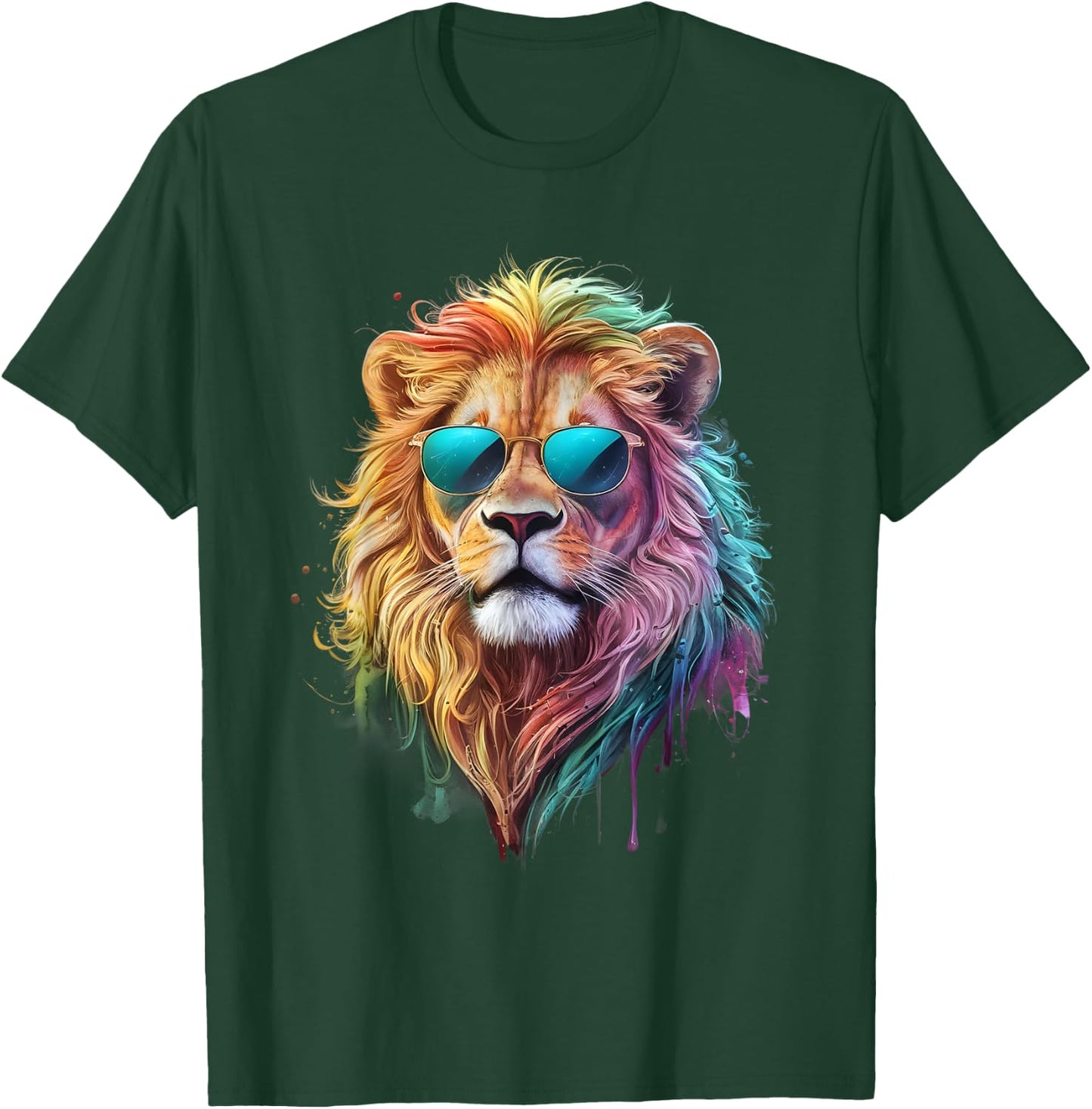 Lion Men Women Colorful Watercolor Lion , black T-Shirt - T-Shirt | Forest