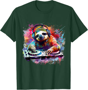 Sloth DJ Techno EDM Music Producer Turntable DJ Sloth House , black T-Shirt - T-Shirt | Forest
