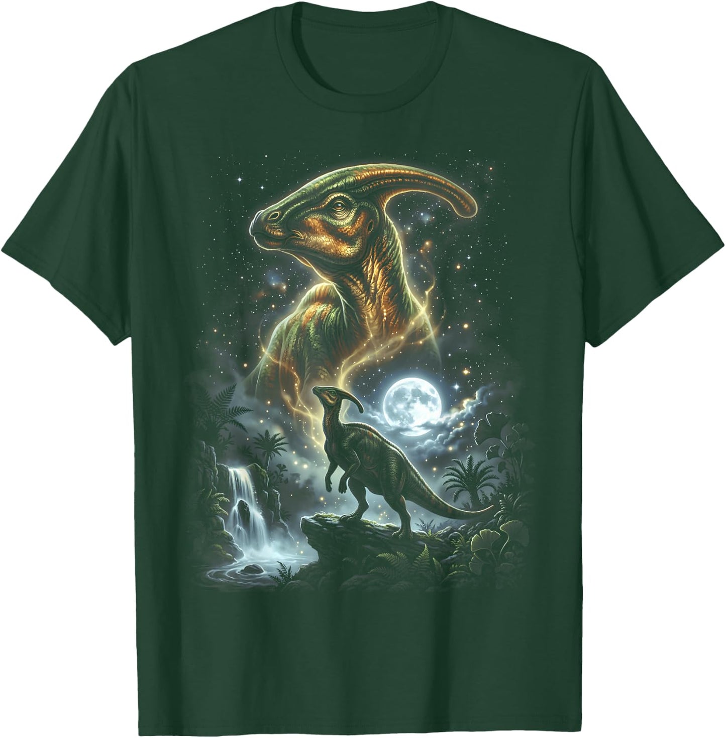 Parasaurolophus Dinosaur Howling At The Moon T-Shirt - T-Shirt | Forest