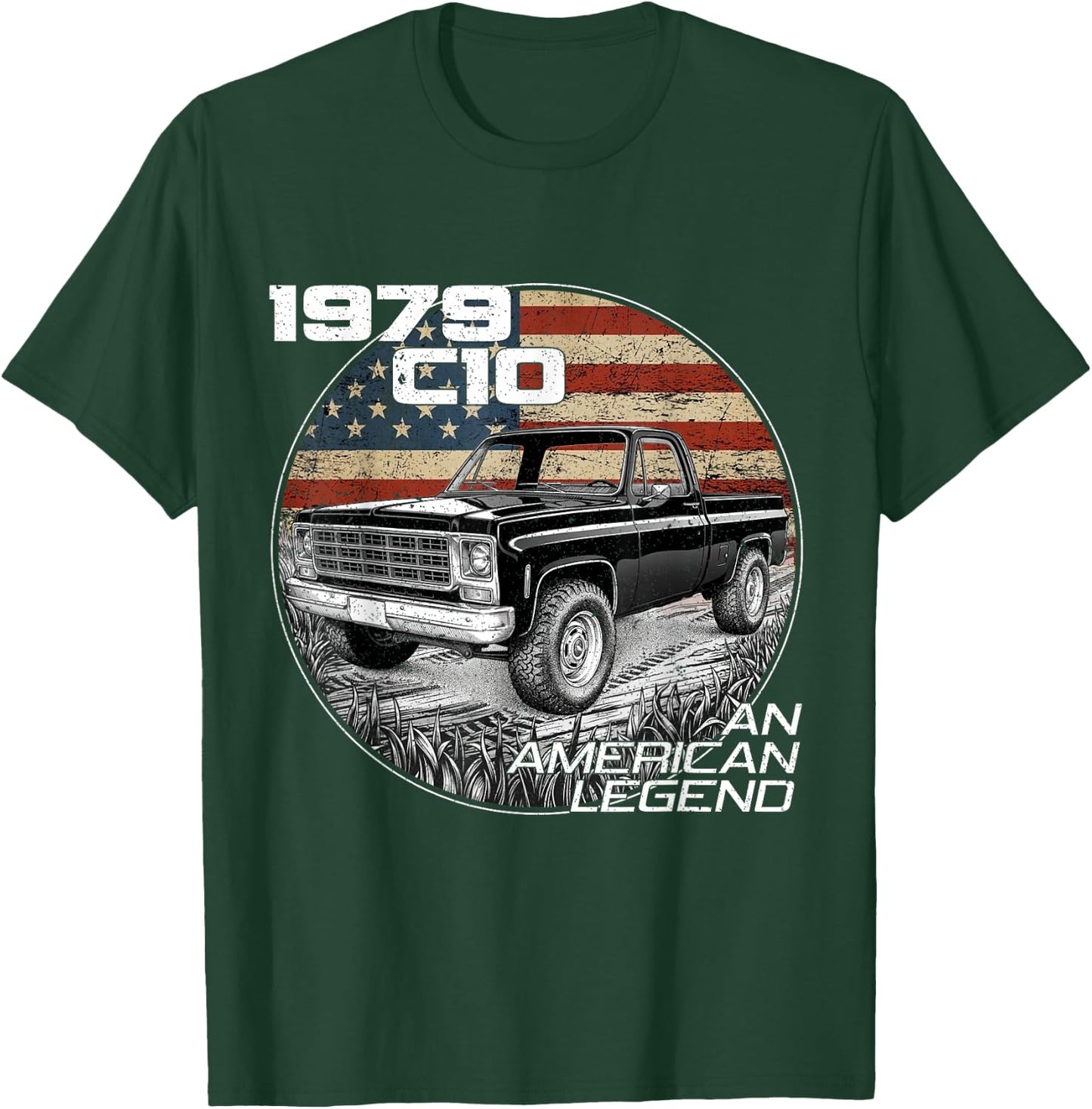 American Flag 1979 C10 79 Truck Vintage Silhouette Classic T-Shirt - T-Shirt | Forest