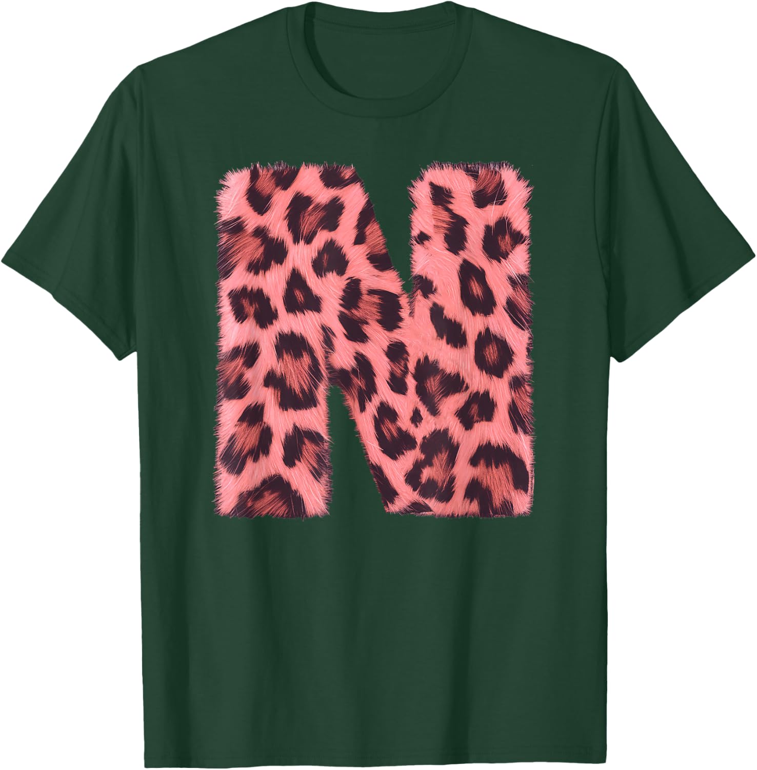 Letter N Cheetah Leopard Print Pink Initial Zebra Matching T-Shirt - T-Shirt | Forest