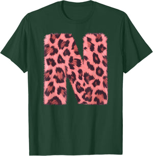 Letter N Cheetah Leopard Print Pink Initial Zebra Matching T-Shirt - T-Shirt | Forest
