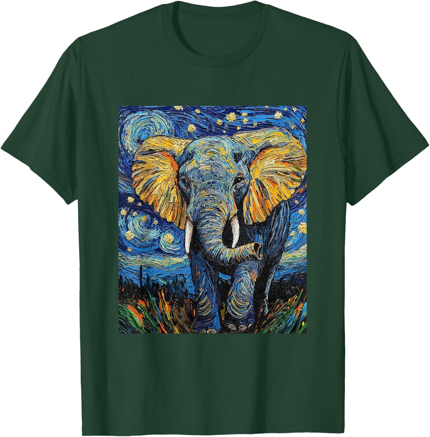 Cute Elephant Africa - Van Gogh Style - Starry Night T-Shirt - T-Shirt | Forest