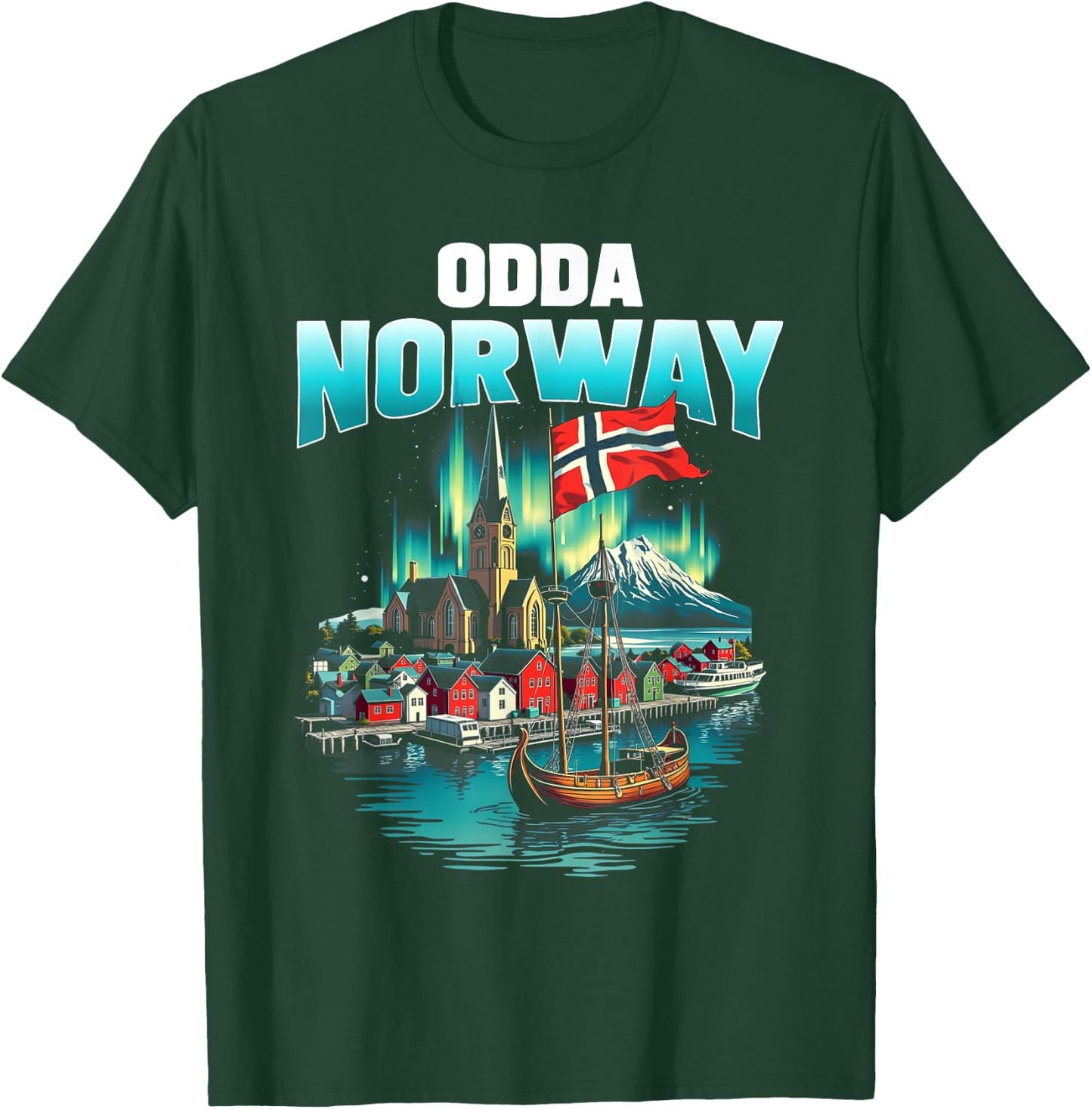 Odda Norway Flag Travel Souvenir Norwegian T-Shirt - T-Shirt | Forest