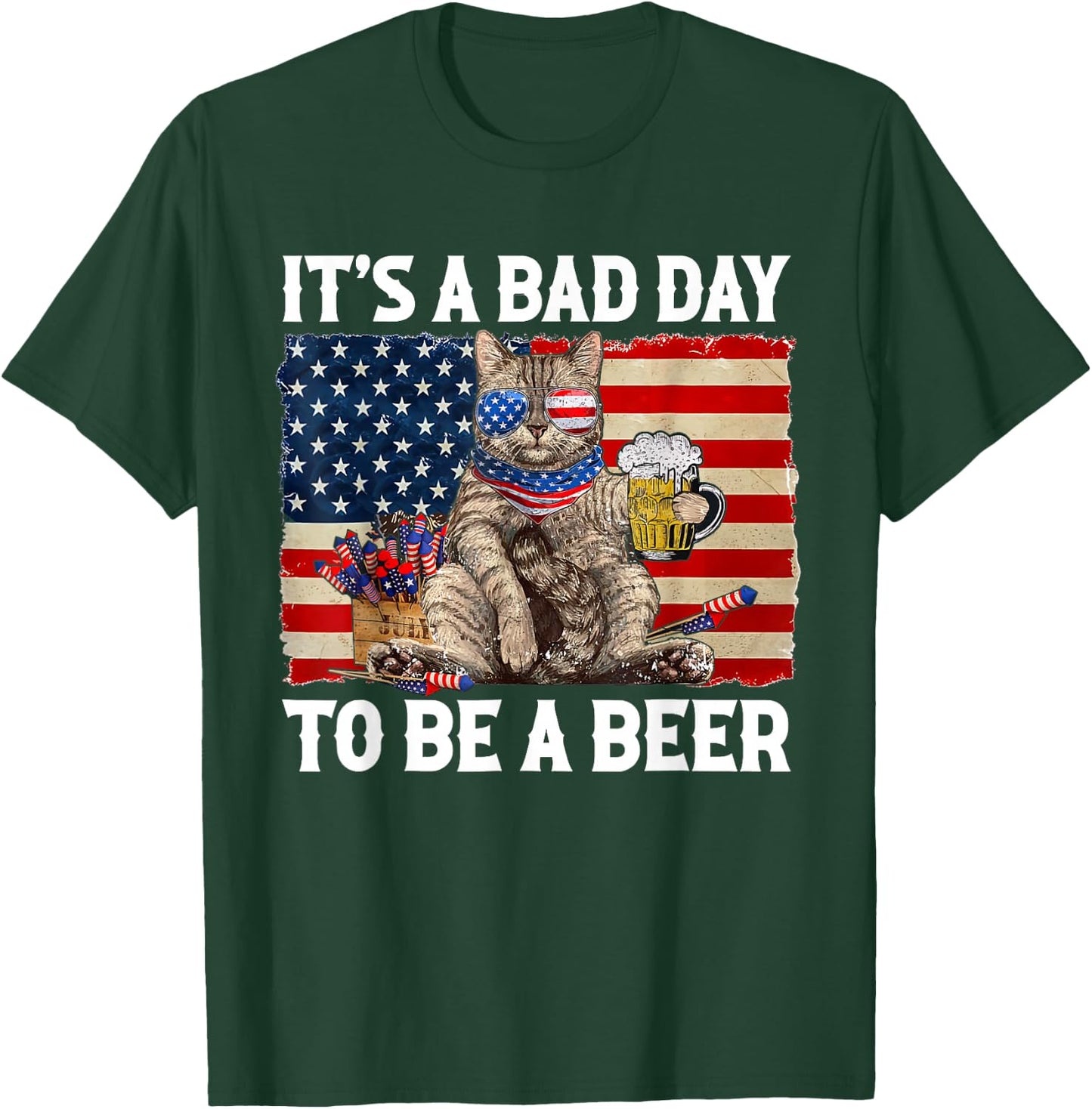 Funny Cat Drinking Beer Party It's a Bad Day to Be A Beer T-Shirt - T-Shirt | Forest