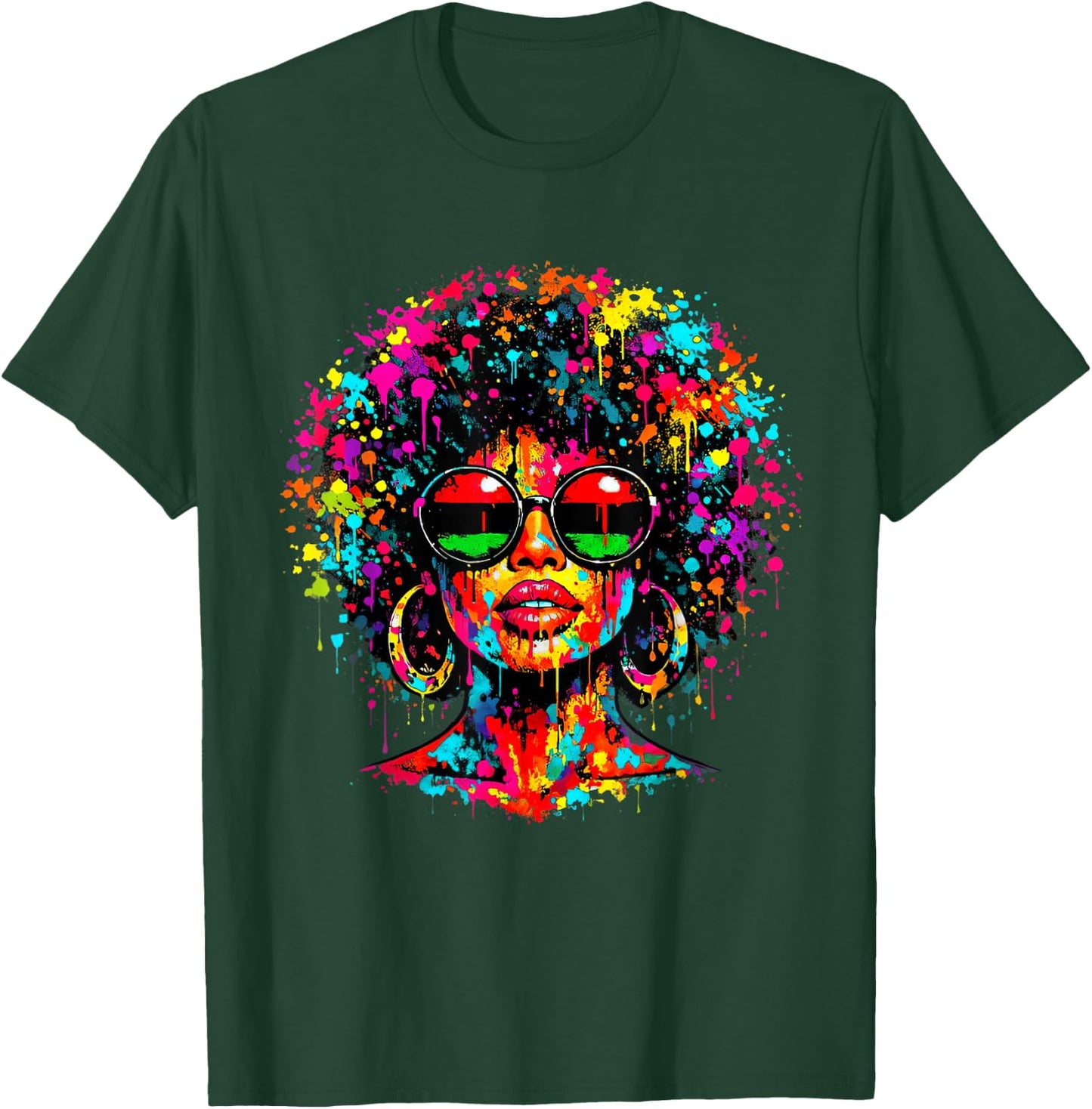 Juneteenth Black Queen Afro African Melanin Dripping T-Shirt - T-Shirt | Forest