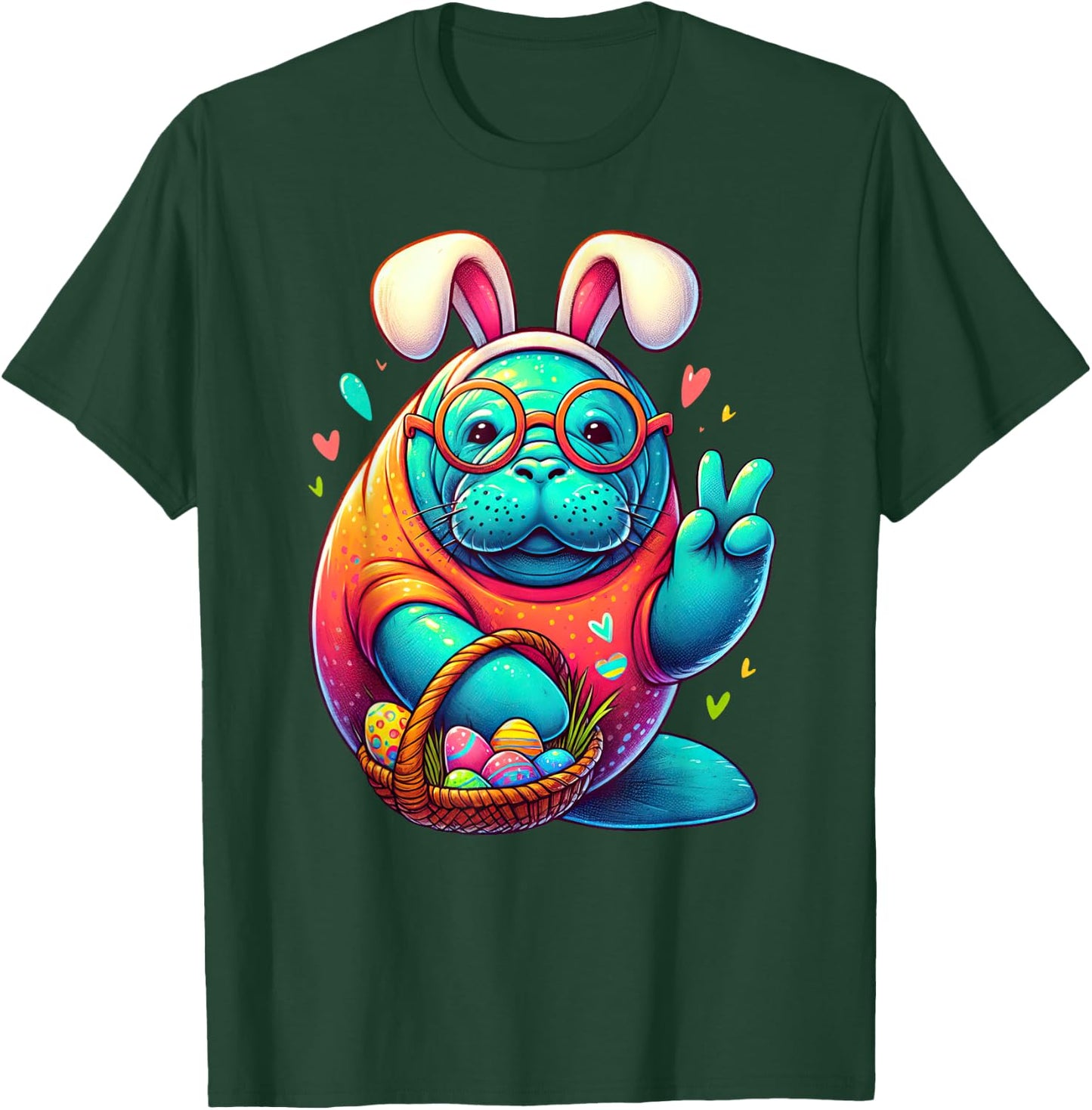Funny Peace Sign Hand Manatee Easter Manatees T-Shirt - T-Shirt | Forest