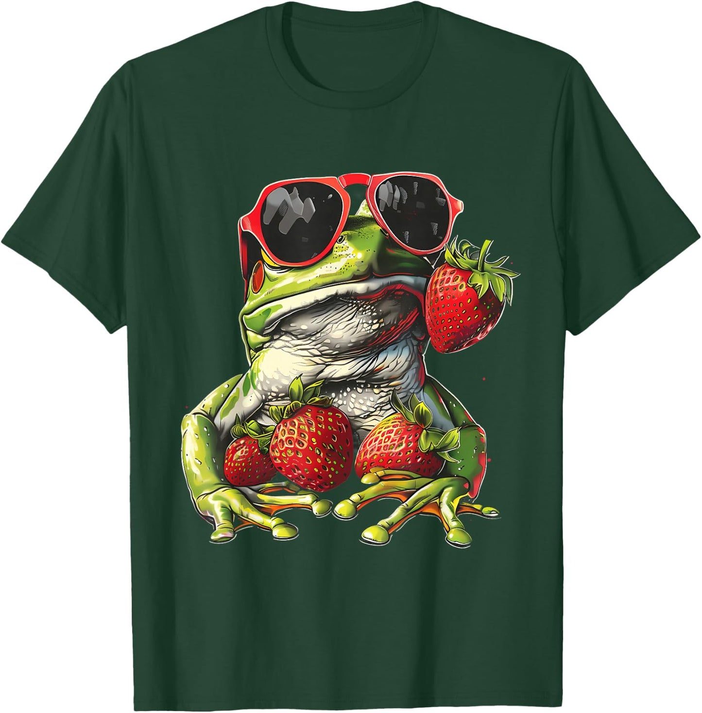 Strawberry Frog Sunglasses Wildlife Artwork Strawberry Fruit T-Shirt - T-Shirt | Forest