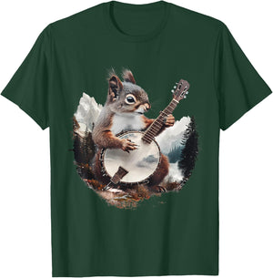 Banjo Squirrel Bluegrass Banjo Player Squirrel Playing Banjo T-Shirt - T-Shirt | Forest
