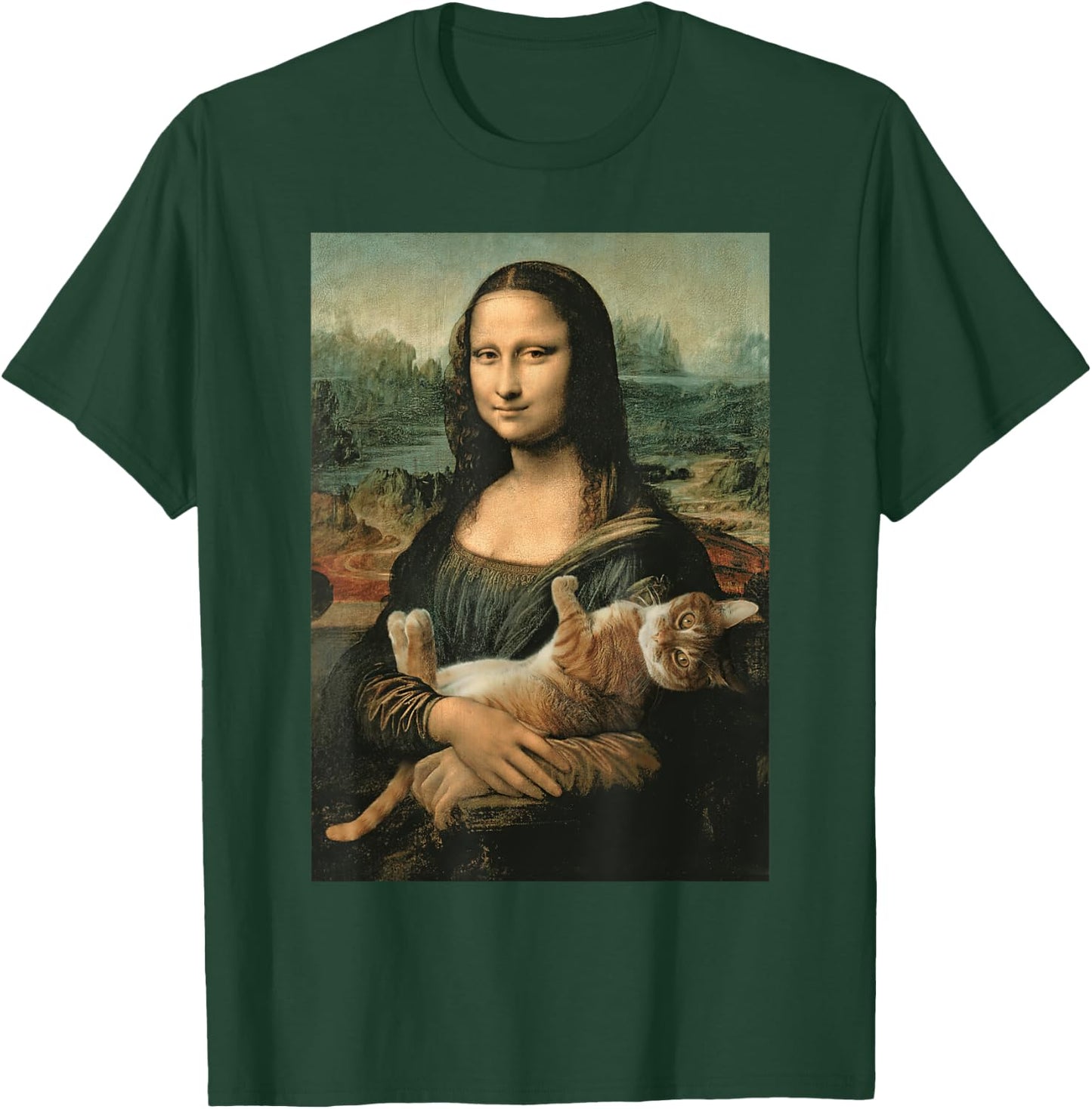 Mona Lisa With Orange Cat Funny Art Painting T-Shirt - T-Shirt | Forest